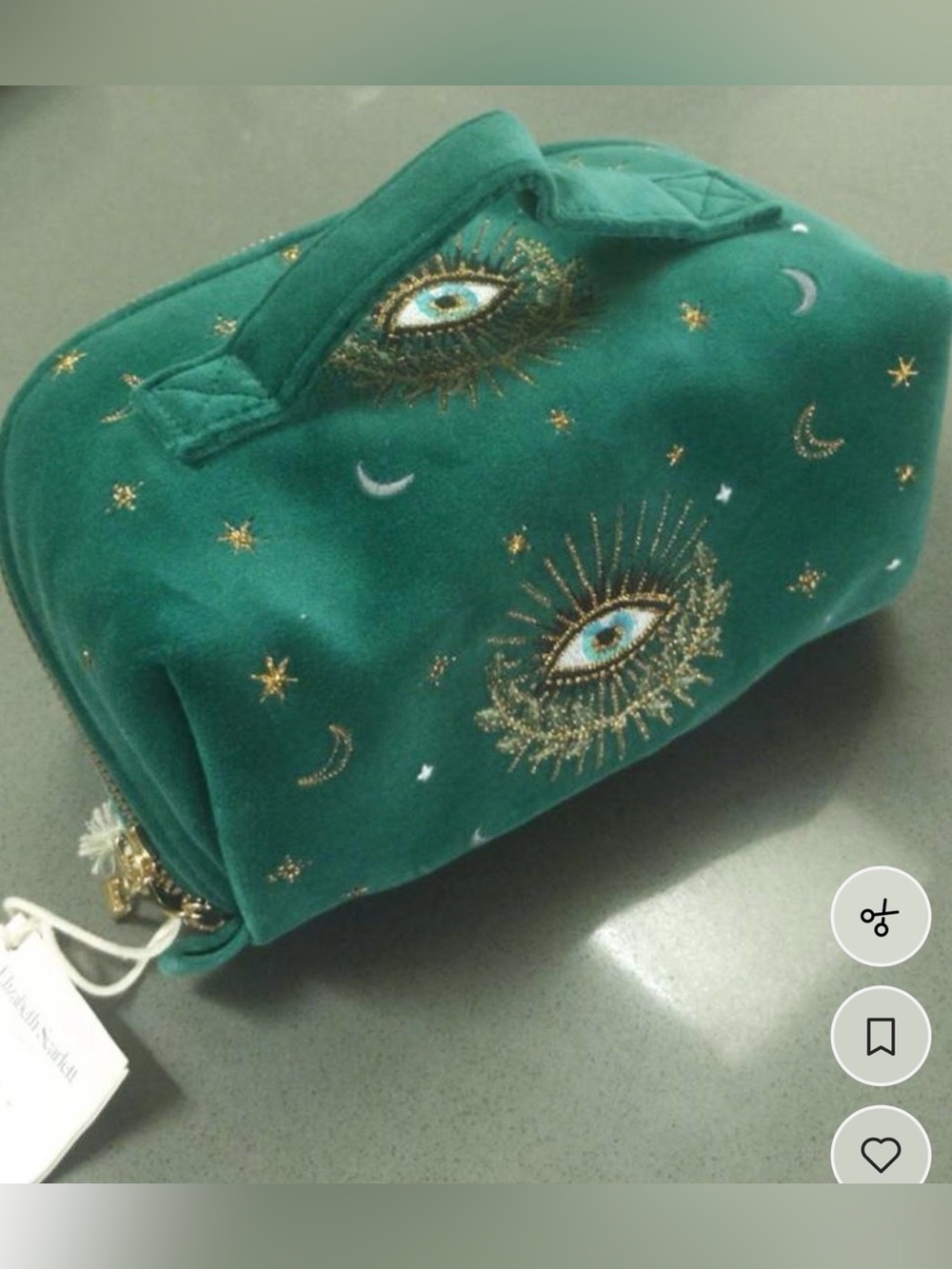 Elizabeth Scarlet Emerald Velvet Embroidered Eye Cosmetic Pouch